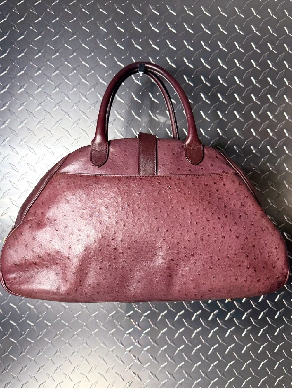 Christian Dior Vintage Ostrich Double Saddle Bowler Bag in Purple - Picture 2 of 14